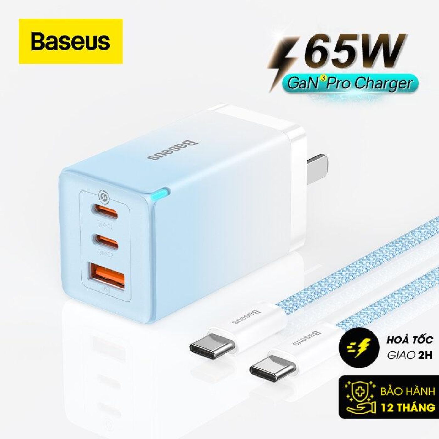 Bộ sạc nhanh Baseus GaN5 Pro Quick Charger 65W (Type Cx2 + USB , PD3.0/ PPS/ QC4.0/ SCP/FCP Multi Qu