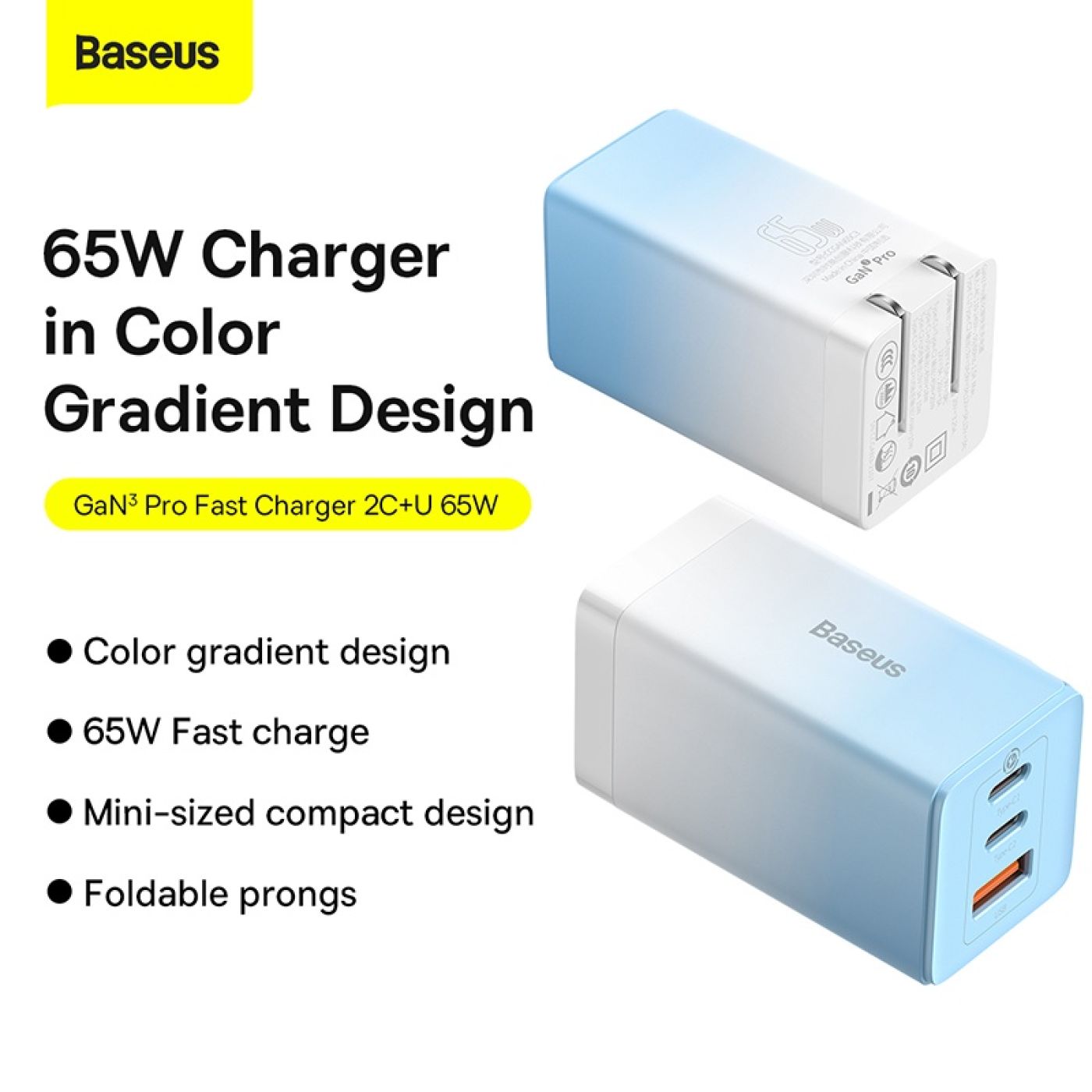 Bộ sạc nhanh Baseus GaN5 Pro Quick Charger 65W (Type Cx2 + USB , PD3.0/ PPS/ QC4.0/ SCP/FCP Multi Qu