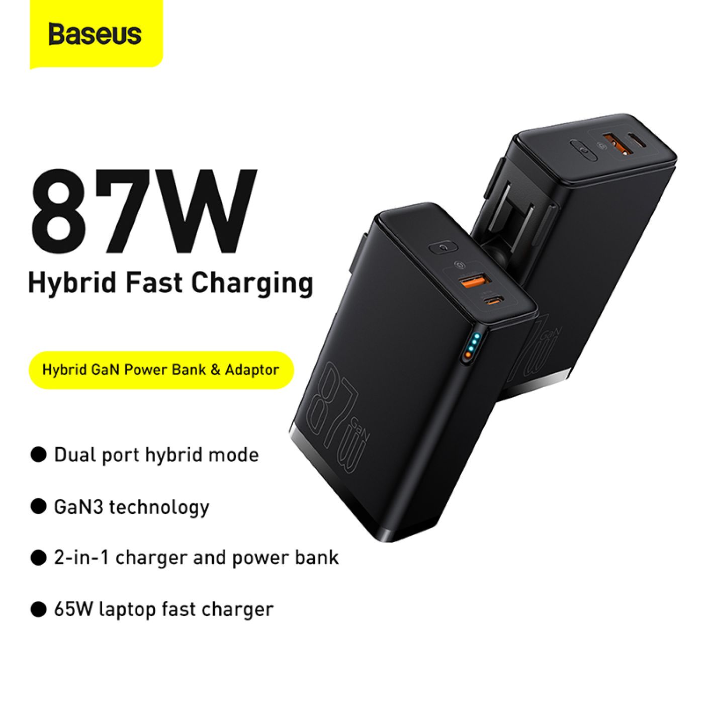 Cốc sạc siêu nhanh kiêm pin dự phòng Baseus Power Station 4 Hybrid GaN Power Bank Adaptor 10000mAh 8