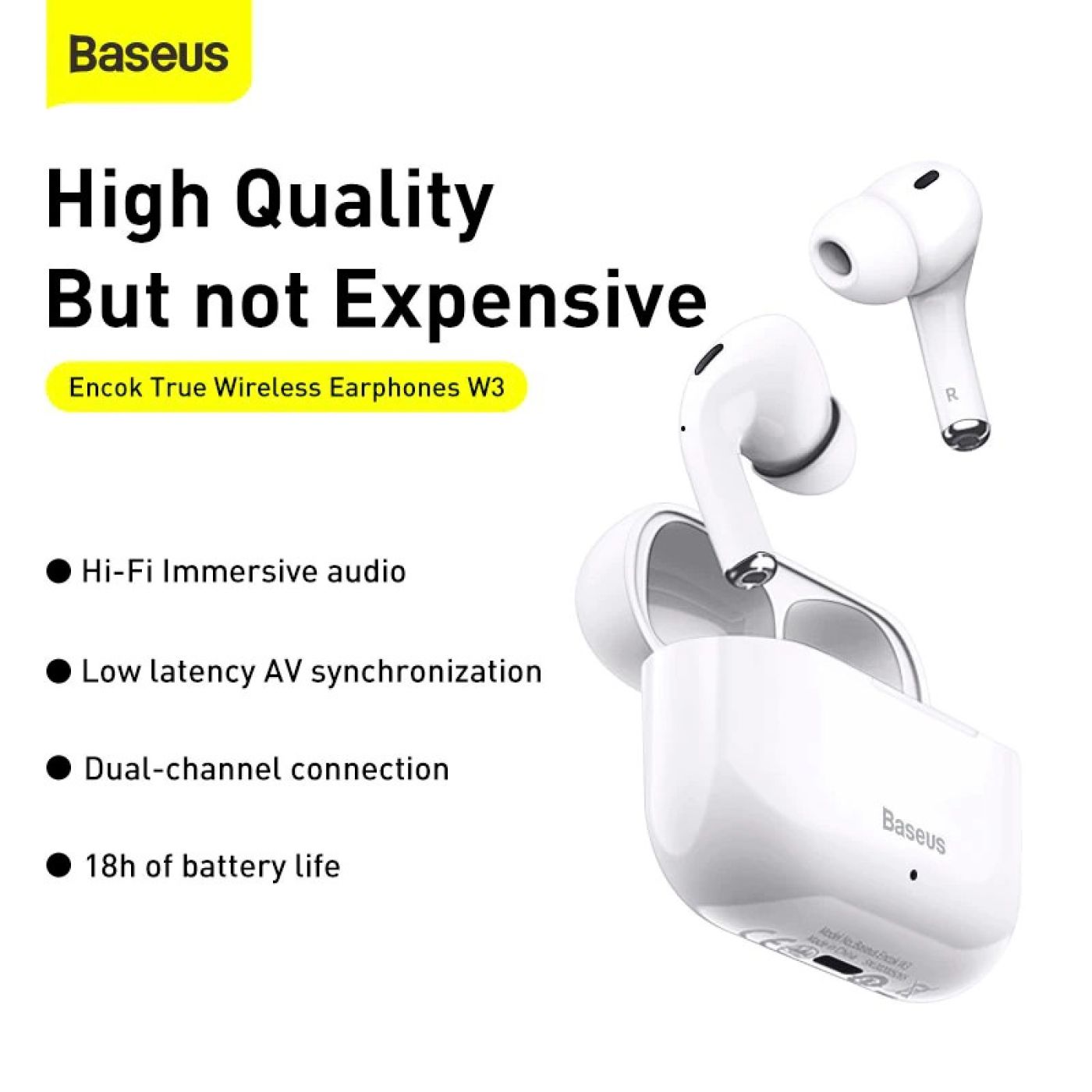 Tai nghe Bluetooth Baseus Encok W3 TWS (Bluetooth 5.0, 4h continuously listen, Noise reduction, IP55