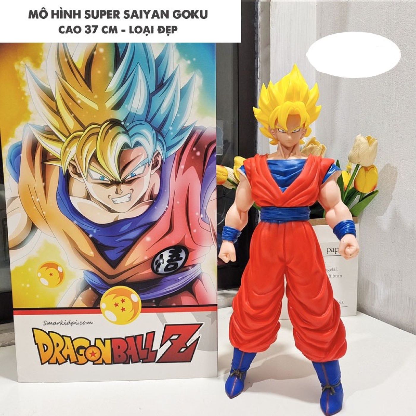 Mô hình SONGOKU áo đỏ tóc cao 37cm 7 viên ngọc rồng