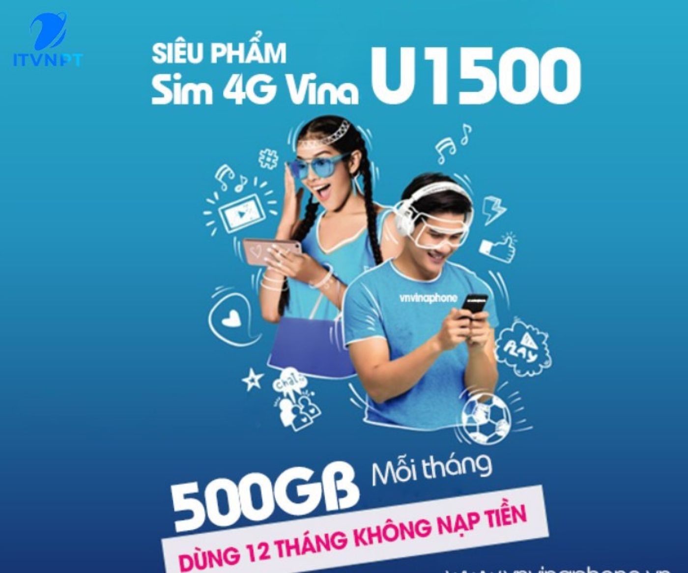 Sim Vina Data 500GB/1 tháng-dùng 12 tháng không phải nạp tiền