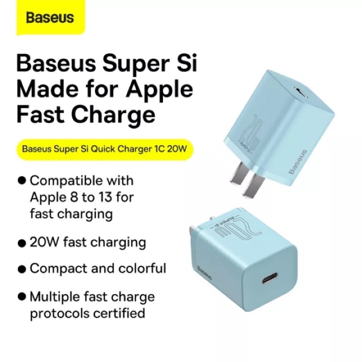 Bộ sạc nhanh, nhỏ gọn Baseus Super Si Quick Charger 20W dùng cho IP (Type C, 20W/18W, PD/ QC3.0 Quic