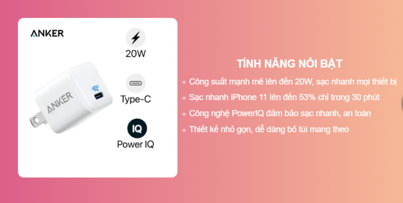 Củ sạc Anker Powerport III Nano 20W A2633 Chính Hãng Có VAT