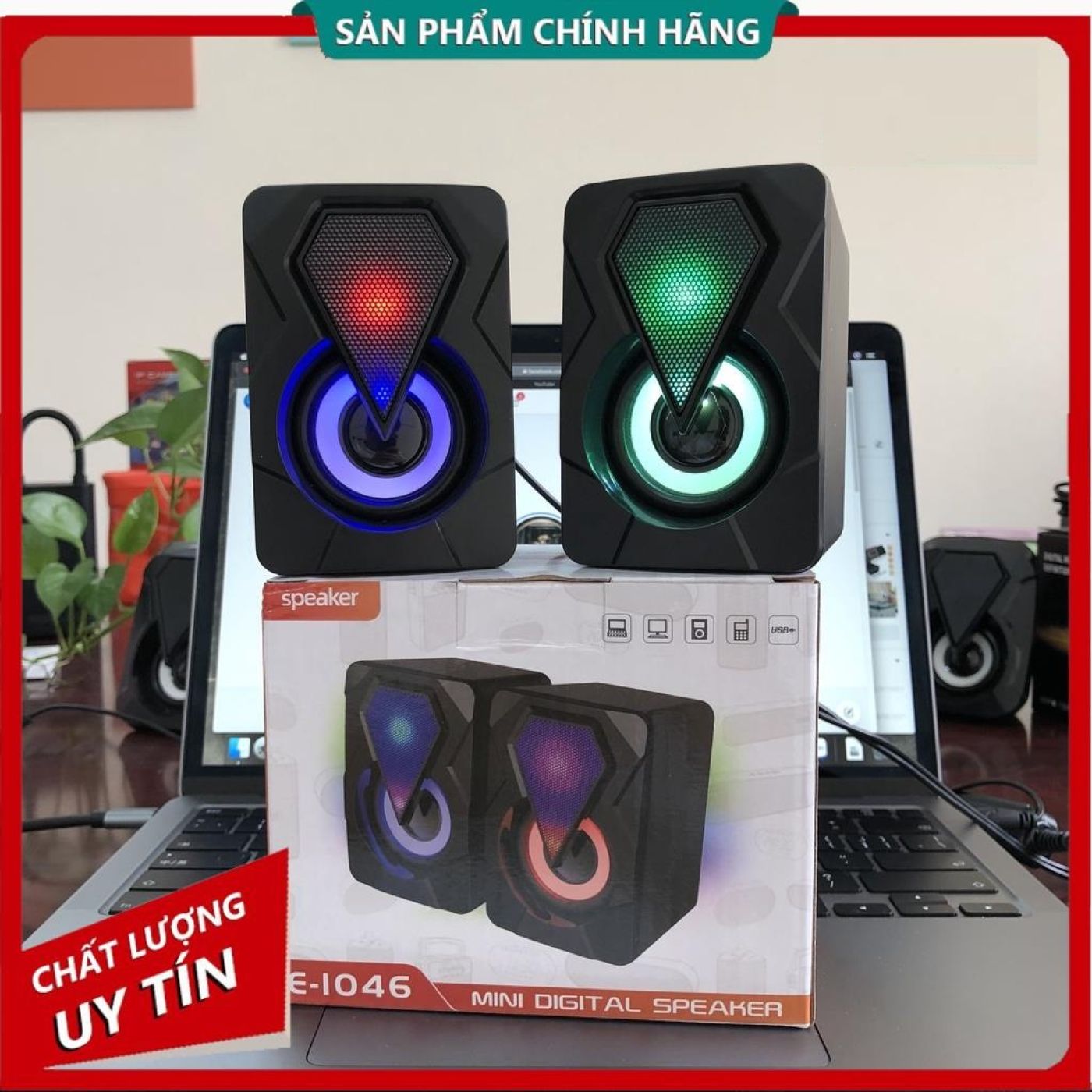 Loa mini 2.0 LeerFei E-1046 - Loa vi tính mini LED RGB bảo hành 6 tháng | giá cực rẻ