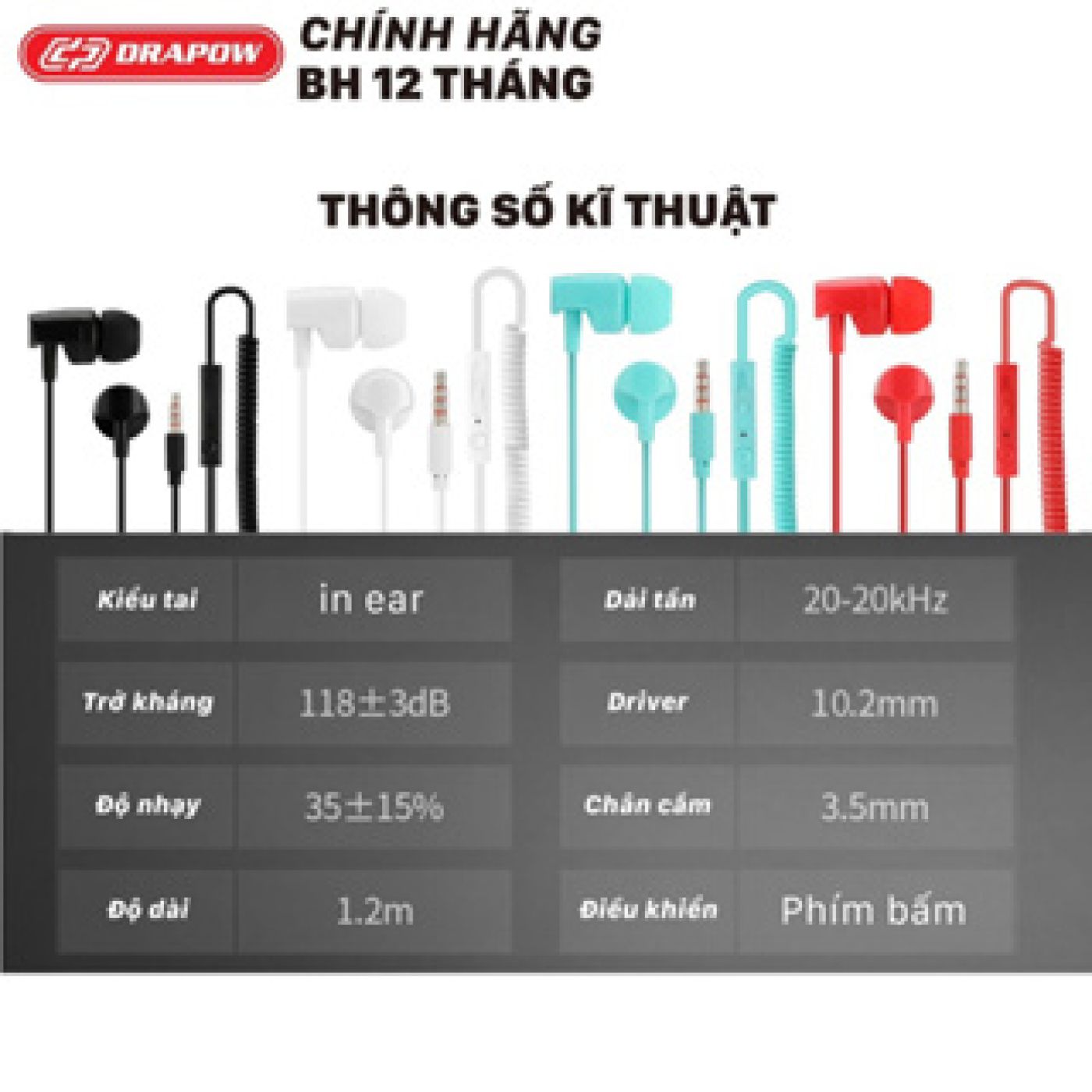 [No box] Tai nghe Drapow Twister C10 chính hãng thiết kế chống rối dây xoắn kéo dài