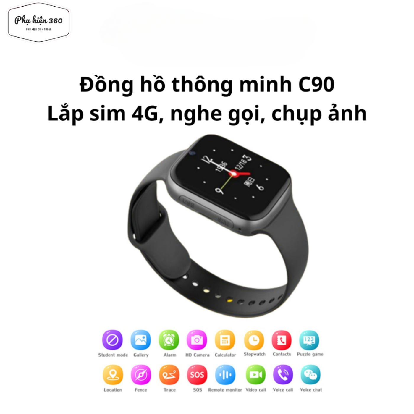 Đồng Hồ Thông Minh C90 4G Cho Trẻ em Định vị Wifi Lắp Sim Nghe gọi, video call