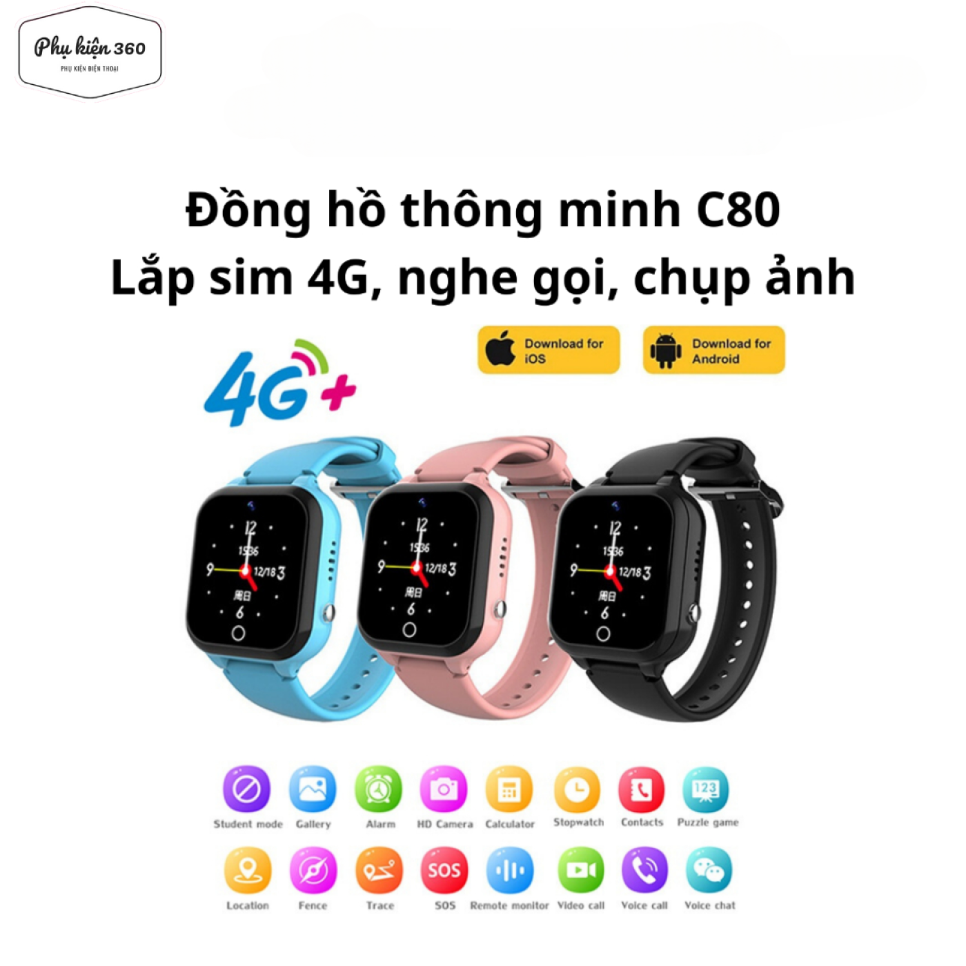 Đồng Hồ Thông Minh C90 4G Cho Trẻ em Định vị Wifi Lắp Sim Nghe gọi, video call