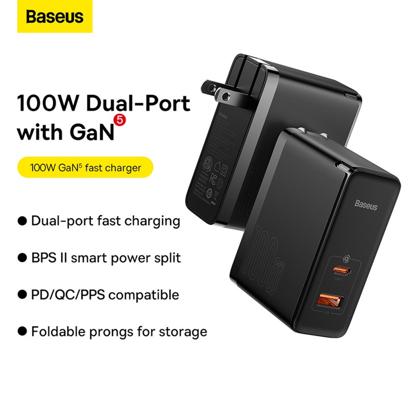 Bộ sạc nhanh Baseus GaN5 Pro Quick Charger 100W dùng cho Smartphone/ Tablet/Laptop ( kèm cáp C to