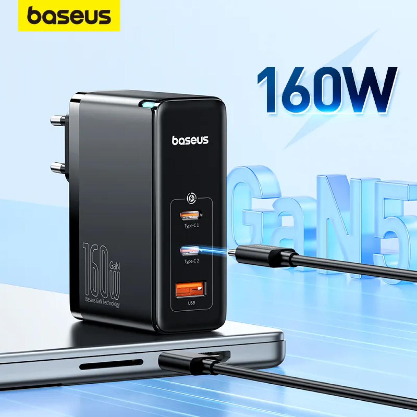 Bộ Sạc Nhanh Baseus GaN5 Pro Digital 160W Cho Laptop M.a.c.b.o.o.k (Fast Charger 2C+U PD3.1 QC PPS)