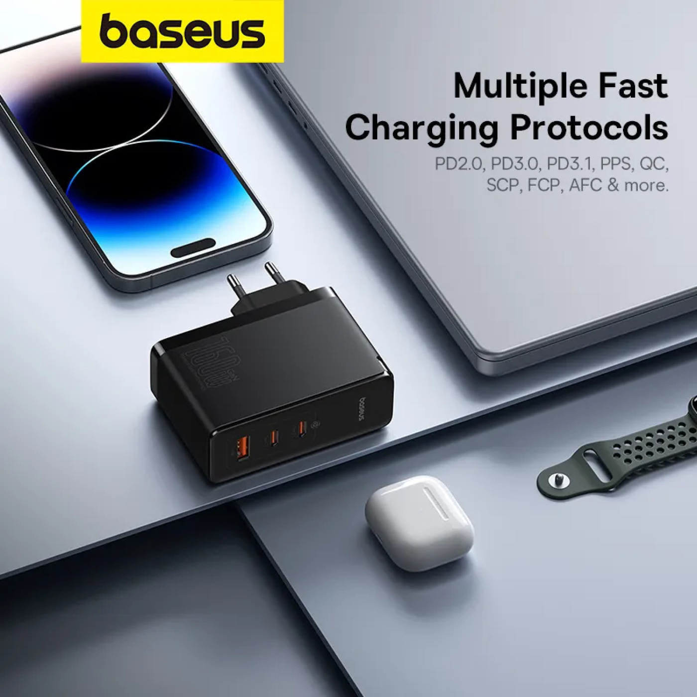 Bộ Sạc Nhanh Baseus GaN5 Pro Digital 160W Cho Laptop M.a.c.b.o.o.k (Fast Charger 2C+U PD3.1 QC PPS)