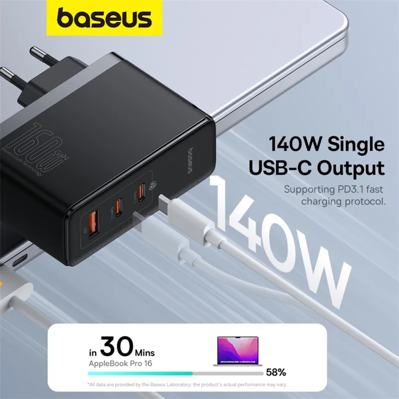 Bộ Sạc Nhanh Baseus GaN5 Pro Digital 160W Cho Laptop M.a.c.b.o.o.k (Fast Charger 2C+U PD3.1 QC PPS)