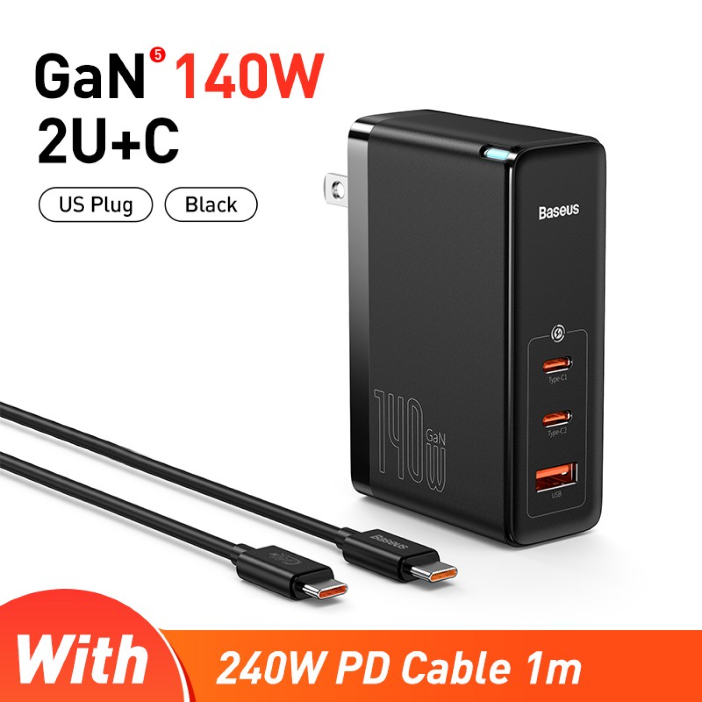 Củ Sạc Nhanh Baseus GaN5 Pro Fast Charger 140W ( cáp C to C , Type C*2 + USB, PD/ QC4.0/ QC3.0/ AFC