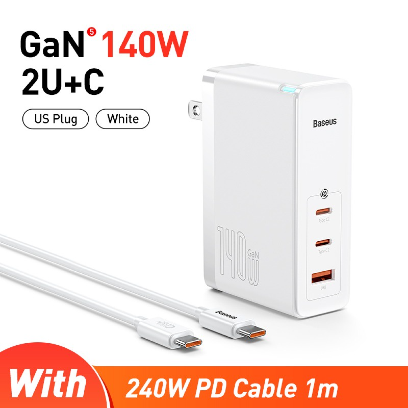 Củ Sạc Nhanh Baseus GaN5 Pro Fast Charger 140W ( cáp C to C , Type C*2 + USB, PD/ QC4.0/ QC3.0/ AFC