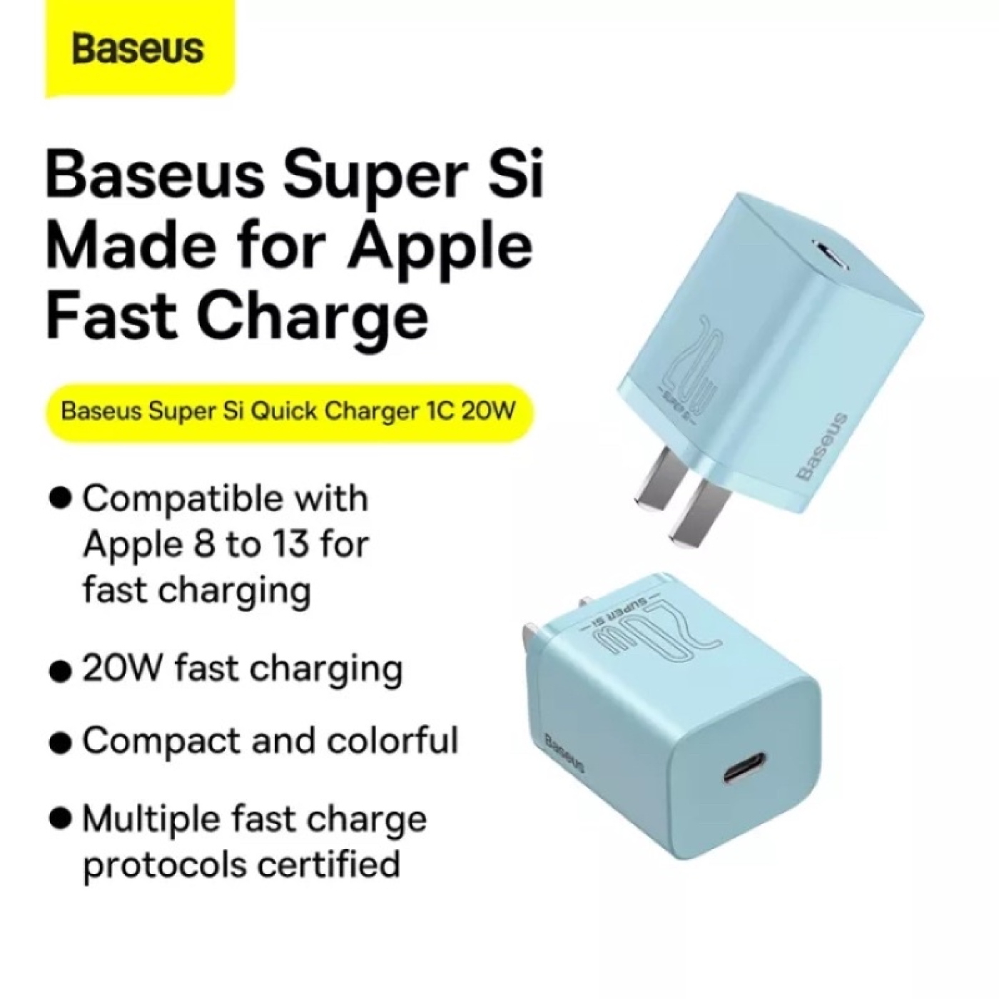 Bộ sạc nhanh nhỏ gọn Baseus Super Si Quick Charger 20W dùng cho IP (Type C, 20W/18W, PD/ QC3.0)