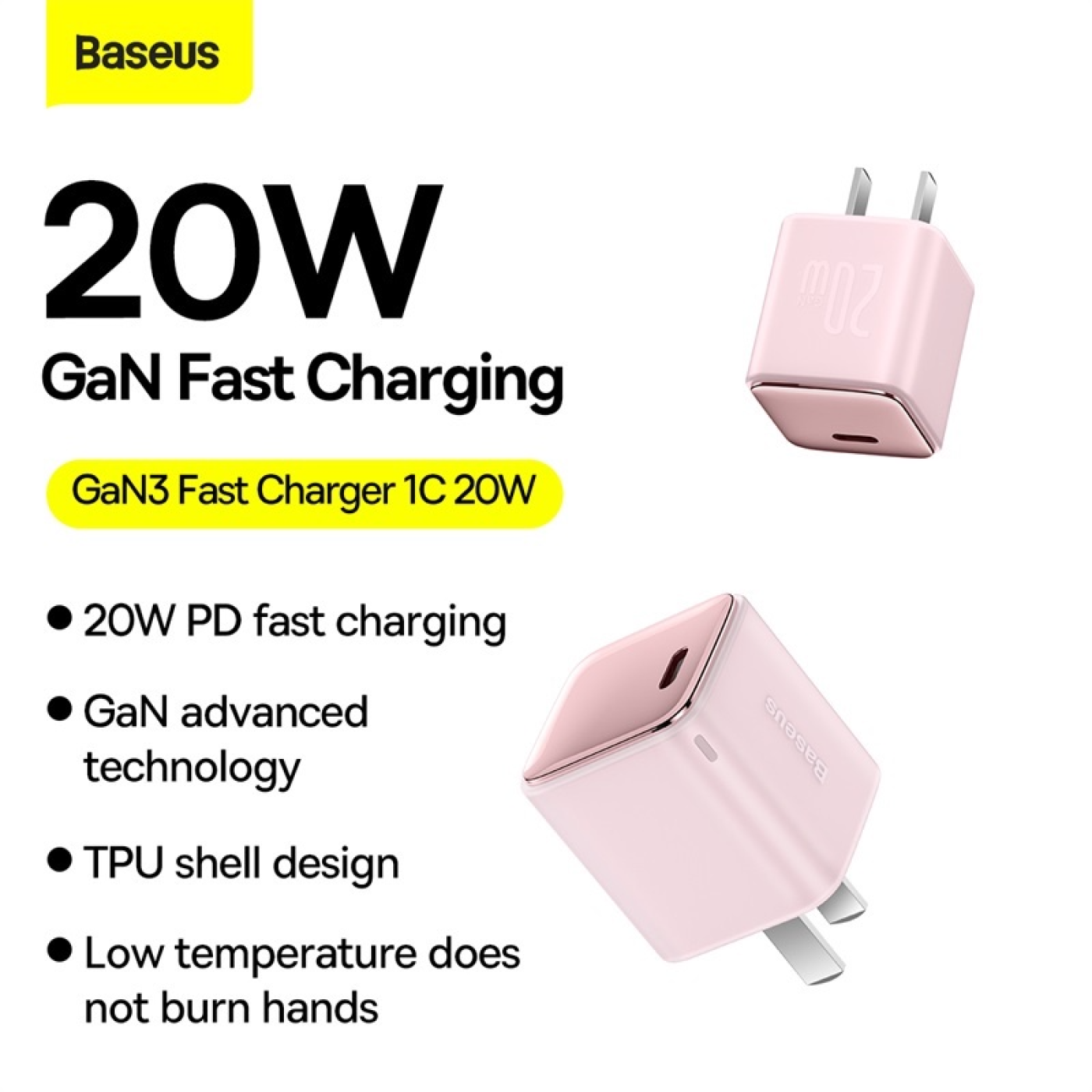 Bộ sạc nhanh siêu nhỏ gọn Baseus GaN3 1C 20W (PD/ QC Multi Quick Charge Support, Smart Protect)