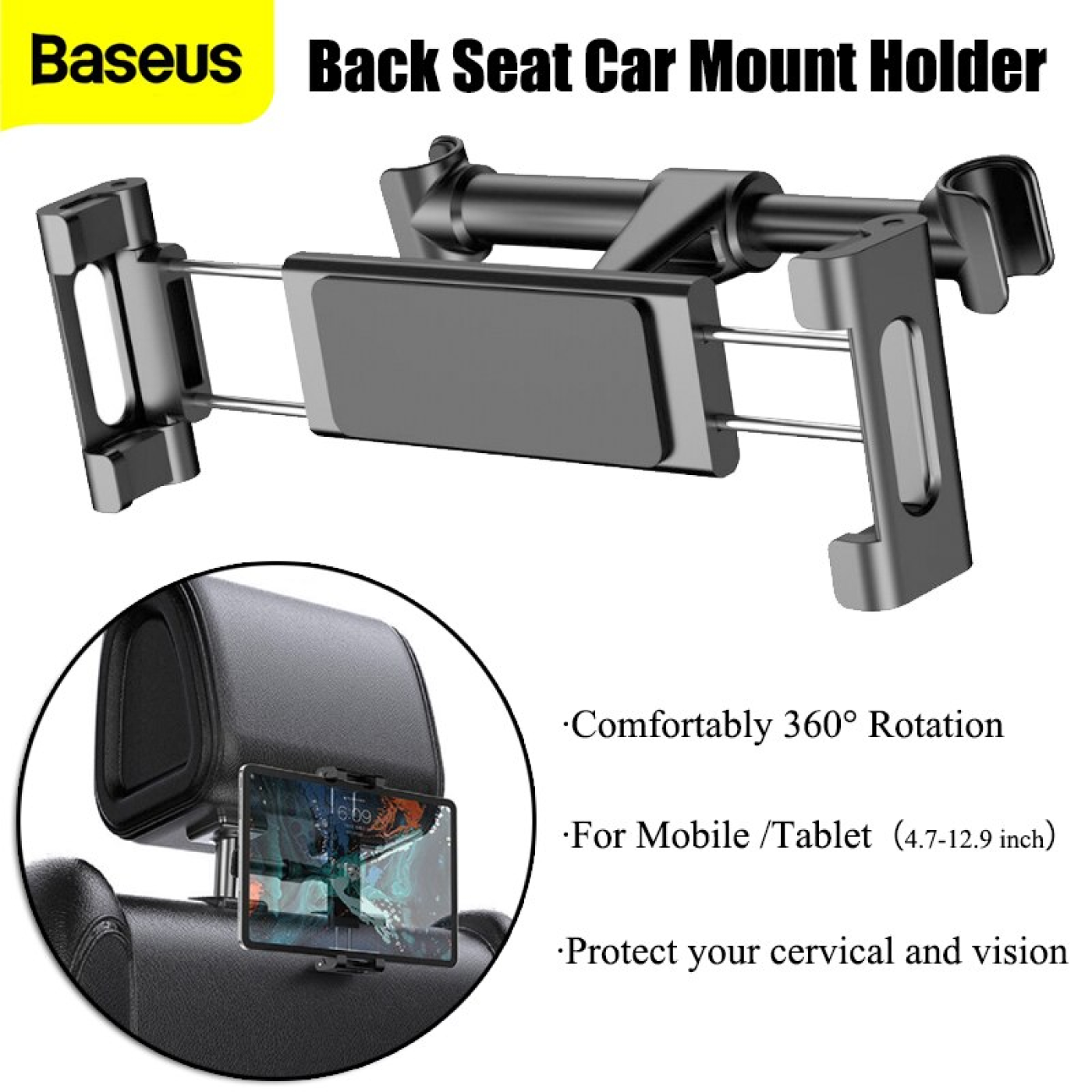 Giá treo xếp gọn dùng gắn lưng ghế trên xe hơi Baseus JoyRide Pro Backseat Car Mount Black