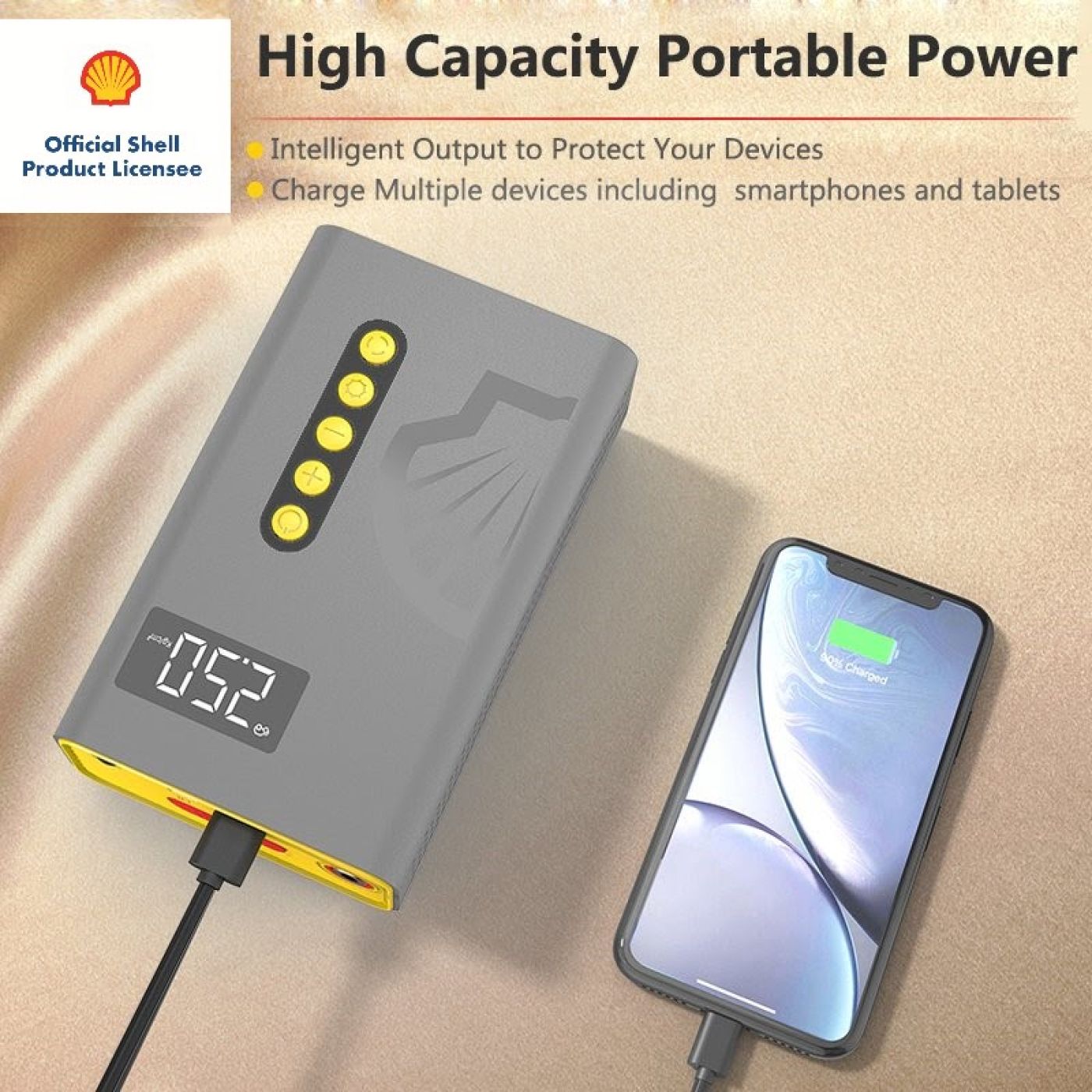 Bơm lốp xe 4in1 điều khiển bằng tay,Nhãn hiệu:Shell. Kí hiệu: SL-AC001JP. Dung Lượng: 10400mAh