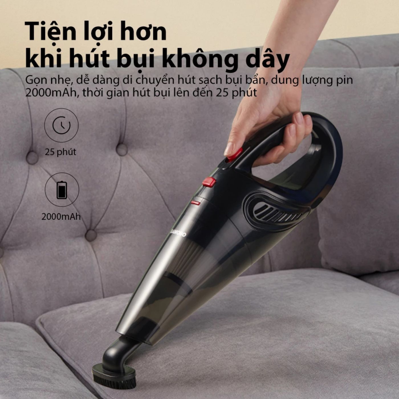 Máy hút bụi Samono SW-VC06 không dây cầm tay mini đa dụng công suất 6000Pa 2 lớp lọc mạnh mẽ