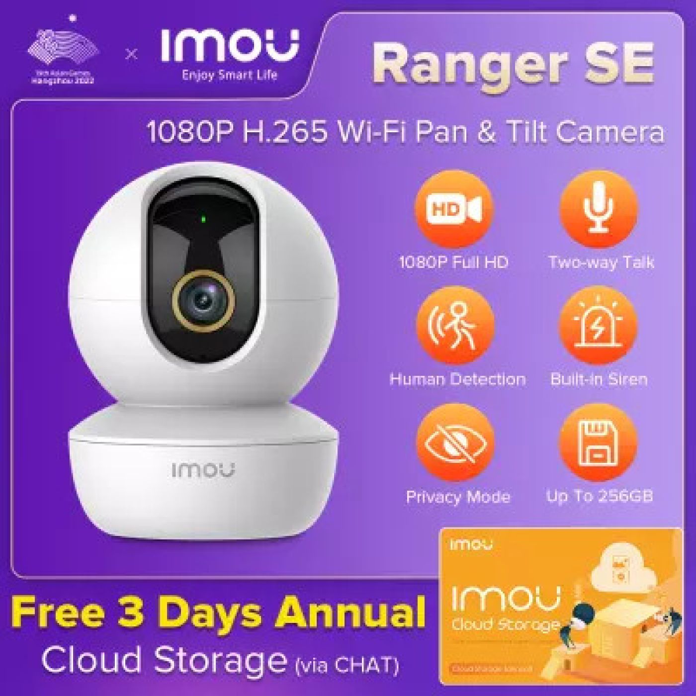 Camera WIFI Imou Ranger SE A23P (Xoay 360, đàm thoại 2 chiều) + Thẻ nhớ Kingston 32GB + Chân đế L