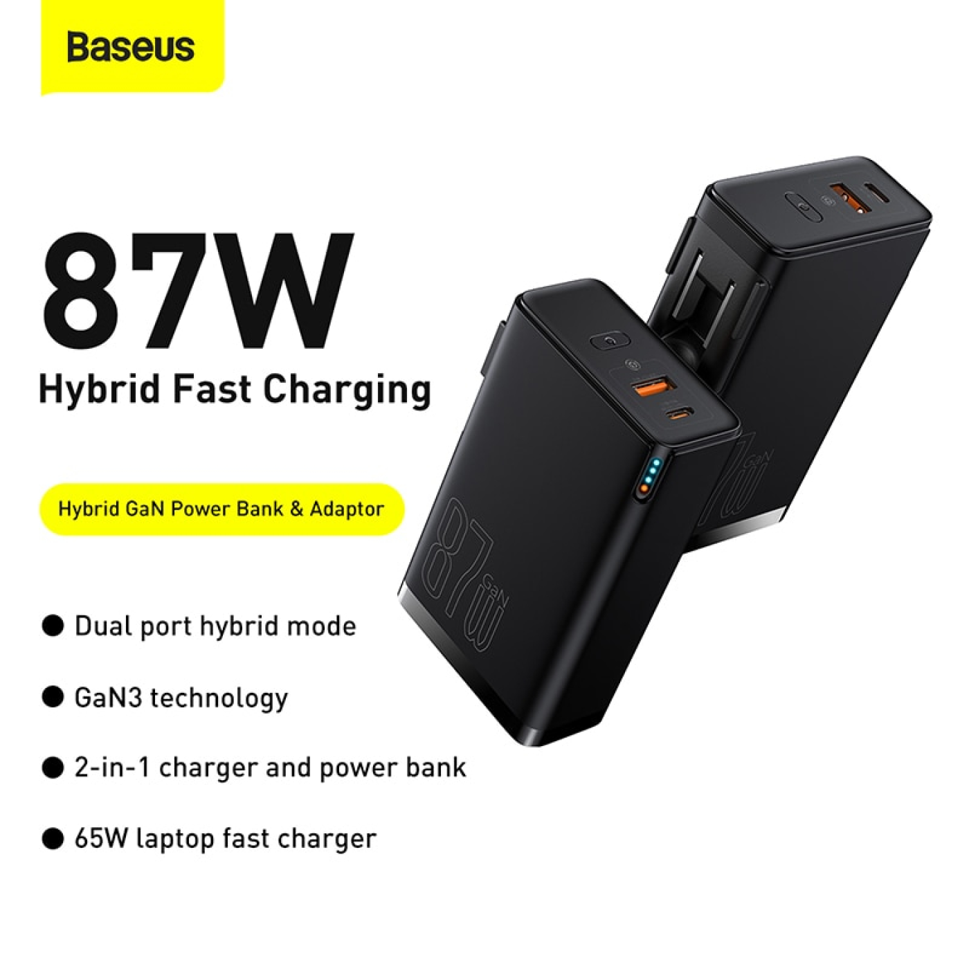 Cốc sạc siêu nhanh kiêm pin dự phòng Baseus Power Station 4 Hybrid GaN Power Bank Adaptor 10000mAh