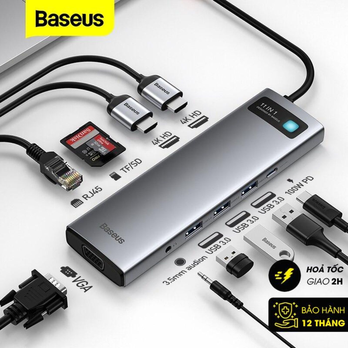 Hub chuyển đa năng Baseus Metal Gleam Series Multifunctional Docking Station ( Type-C to HDMI/ USB3.