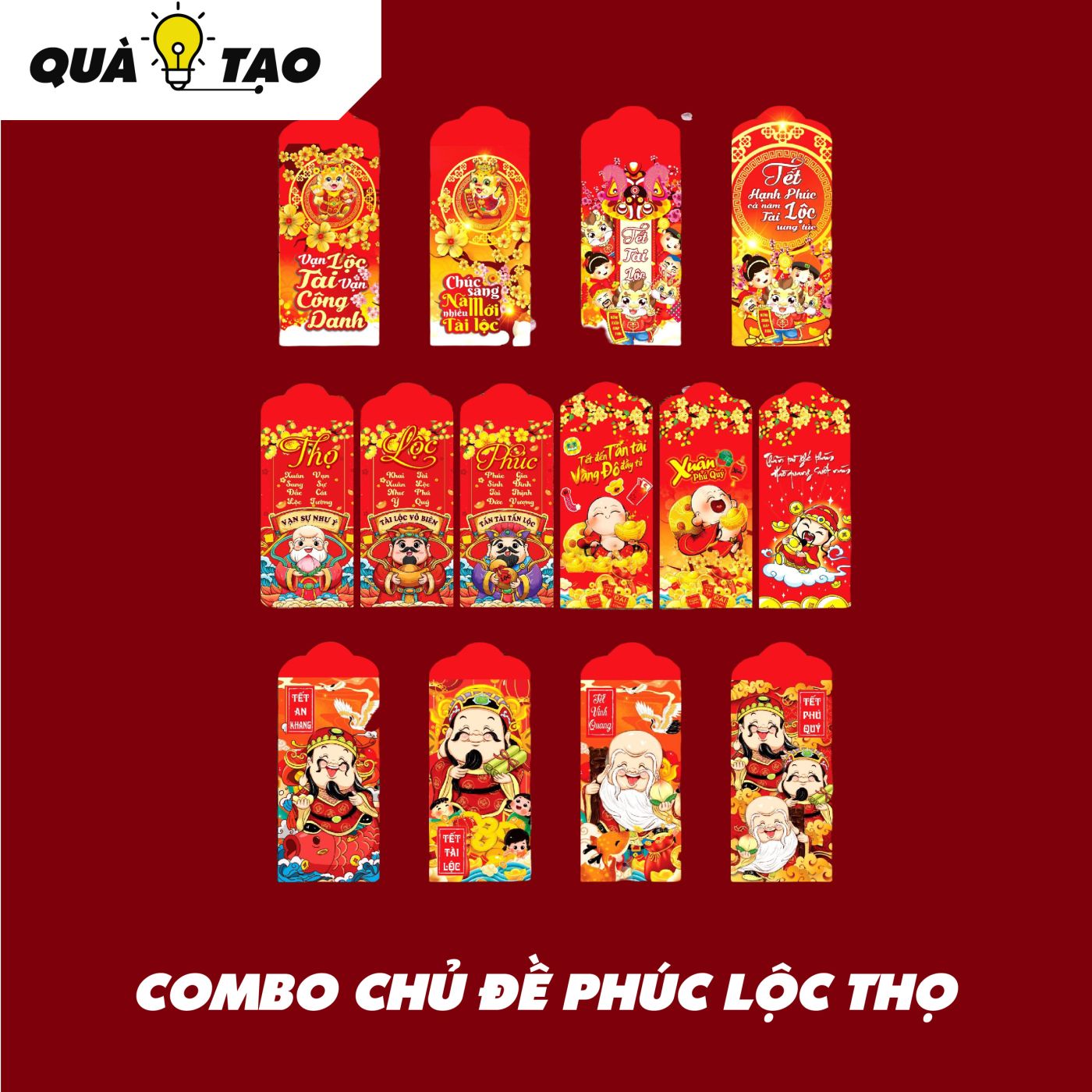 Combo 10.000 - 30.000 lì xì truyền thống 2024 giáp thìn kích thước 8 x 16 cm đựng vừa tờ 500k