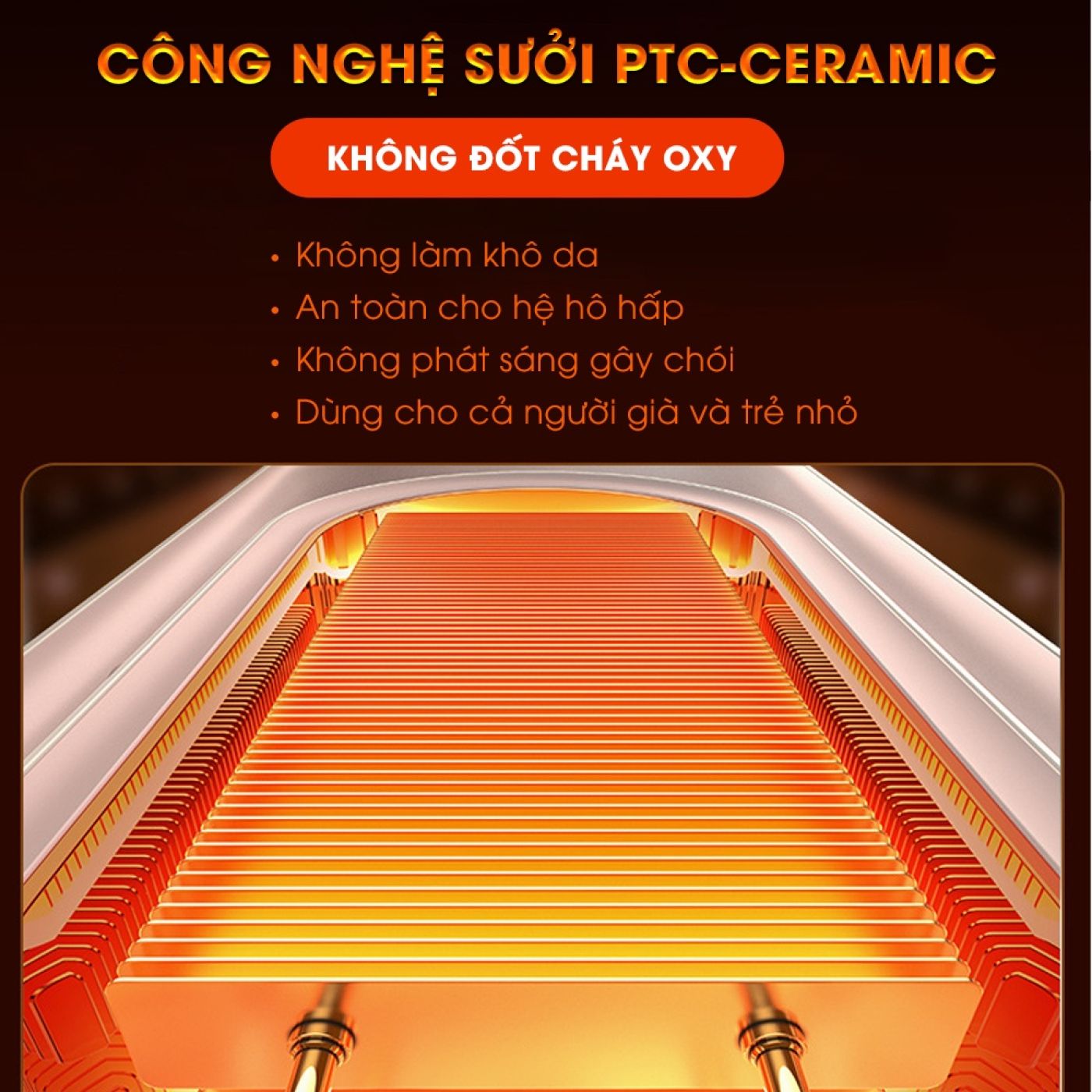 Máy sưởi gốm Ceramic CameWell 2500W, ko đốt cháy oxy