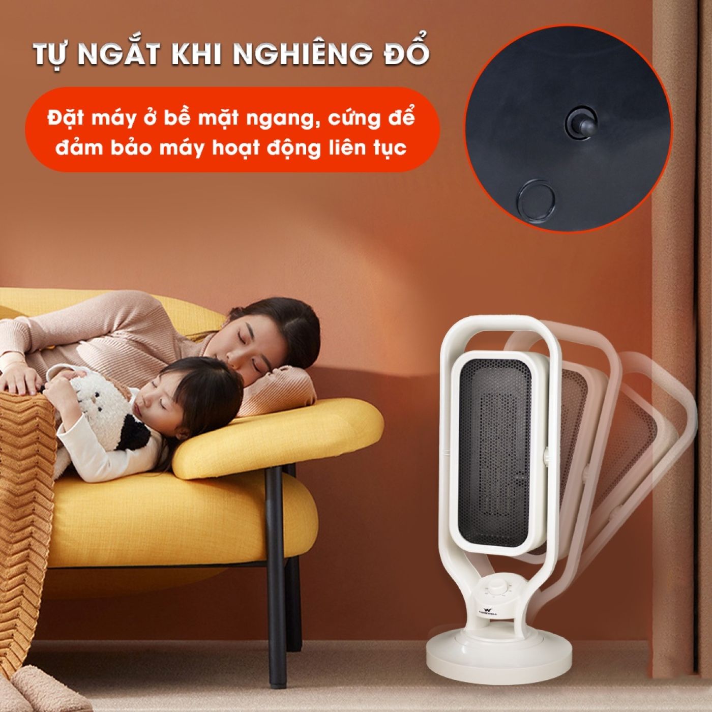 Máy sưởi gốm Ceramic CameWell 2500W, ko đốt cháy oxy