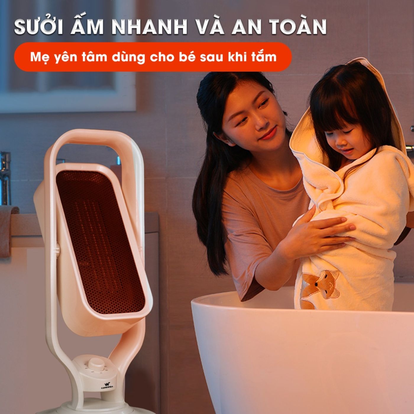 Máy sưởi gốm Ceramic CameWell 2500W, ko đốt cháy oxy