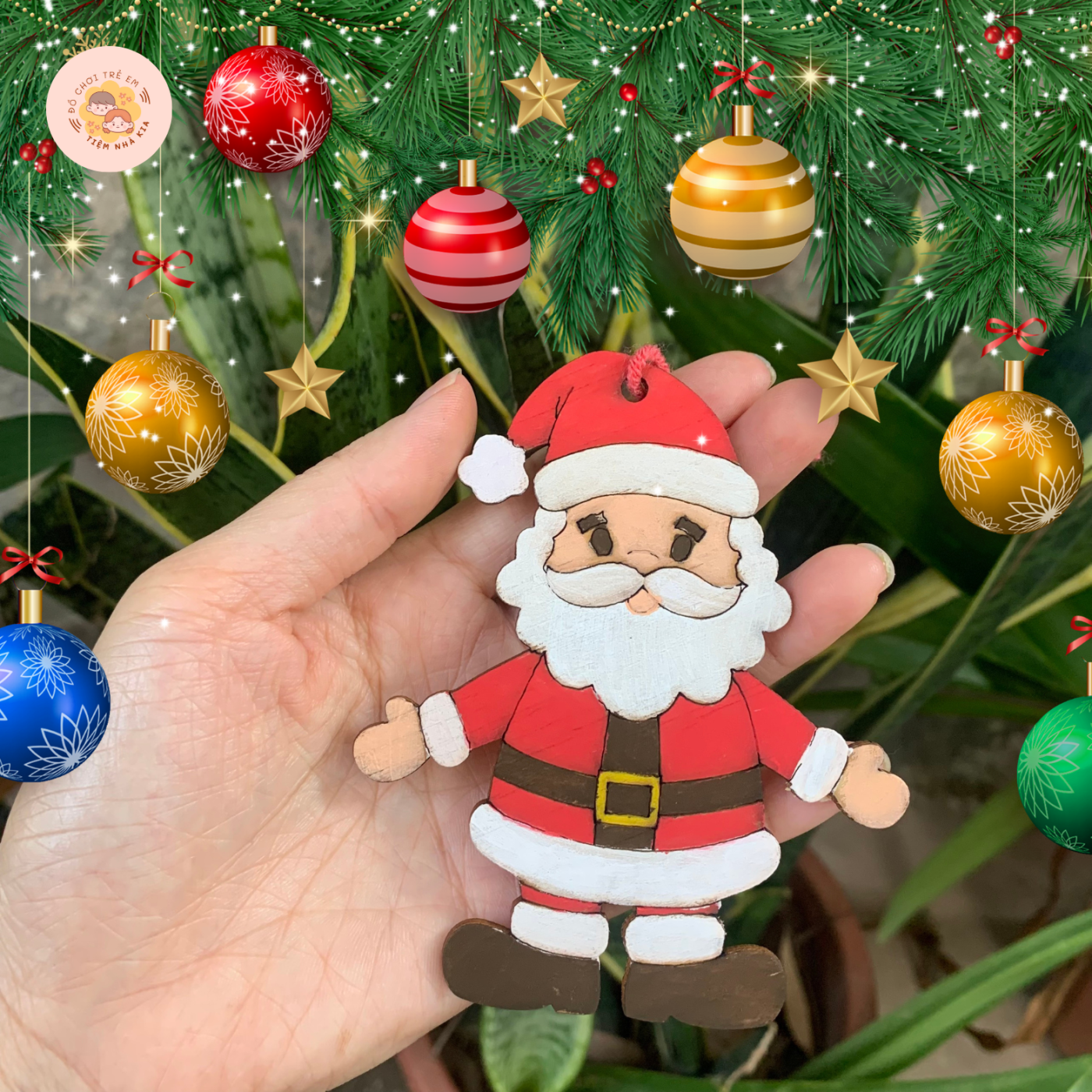 Bộ 10 Món Trang Trí Noel Giáng Sinh Tô Màu Gỗ 10-15 cm_Trang Trí Treo Cây Thông, Làm Quà Tặng, decor