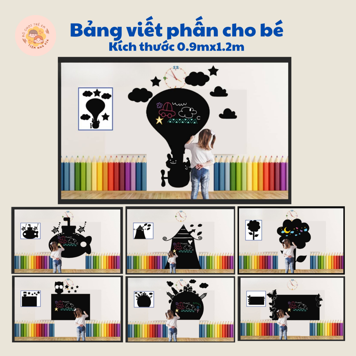 Bảng Đen Decal Viết Phấn Dán Tường Cho Bé Kích Thước 90x120cm Nhiều Hình Dạng_Có Thể Xóa Được