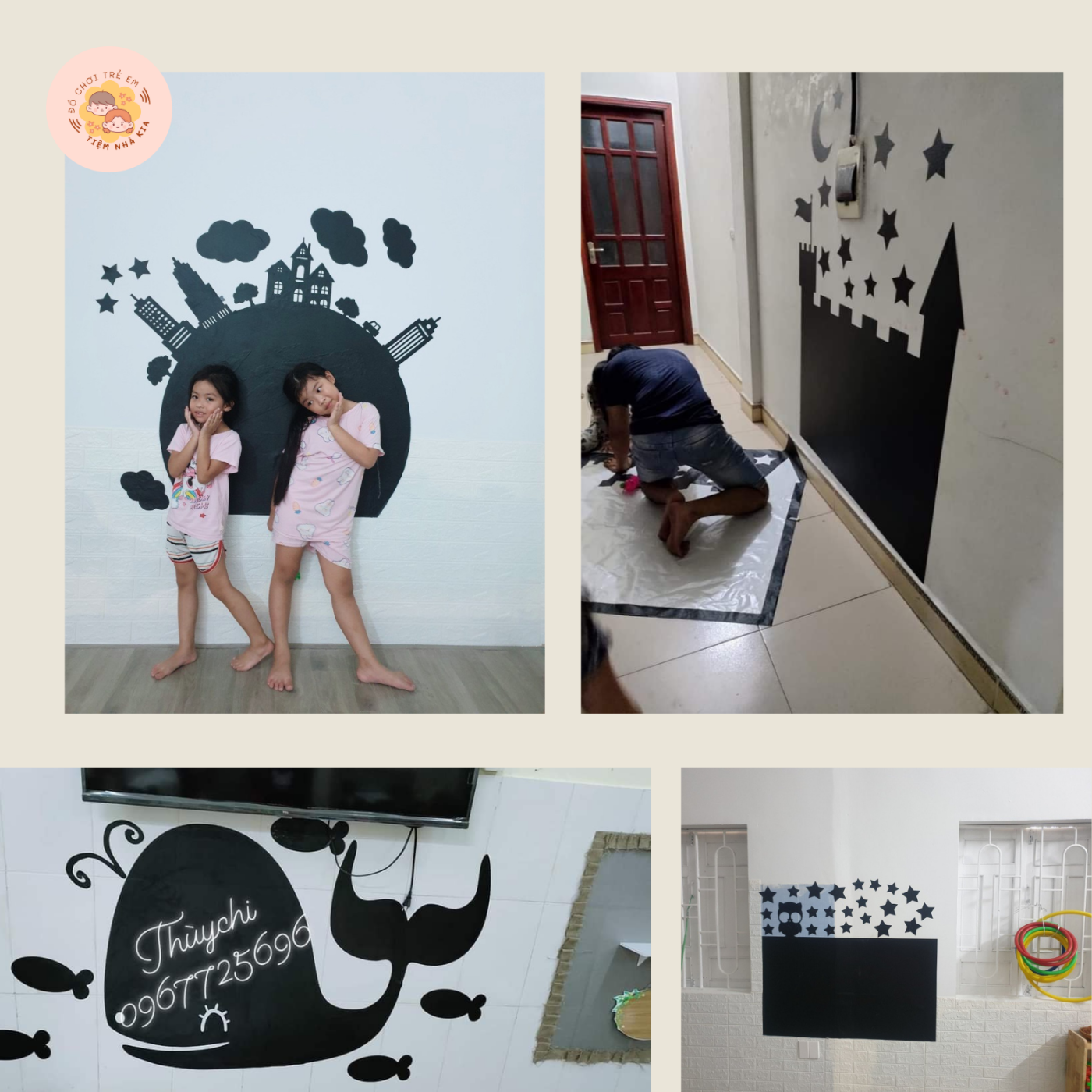 Bảng Đen Decal Viết Phấn Dán Tường Cho Bé Kích Thước 90x120cm Nhiều Hình Dạng_Có Thể Xóa Được