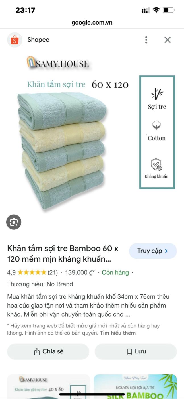 Khăn tắm 60x120cm khăn tre kháng khuẩn