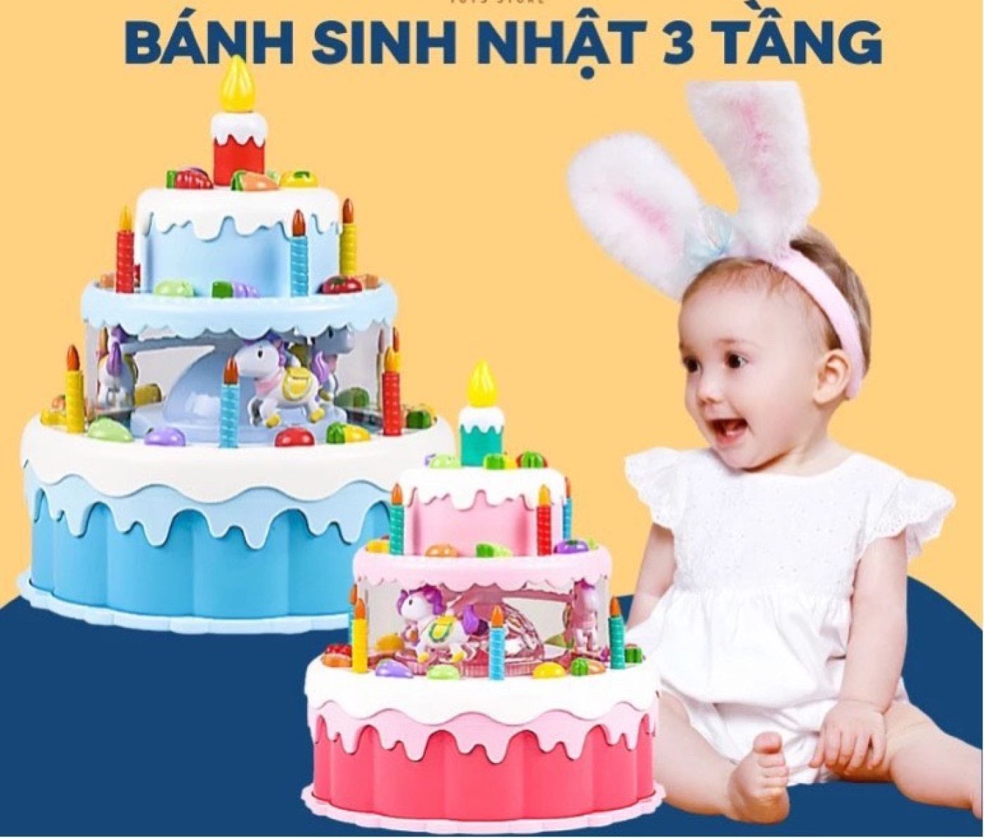 Đồ chơi bánh kem sinh nhật 3 tầng hiệu ứng đèn, nhạc vui nhộn cho bé trai bé gái