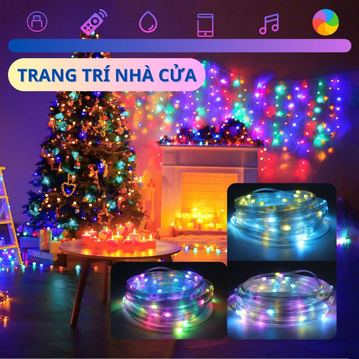 Đèn Led cảm biến theo nhạc 10m RGB 16 triệu màu full bộ điều khiển và cả app điện thoại