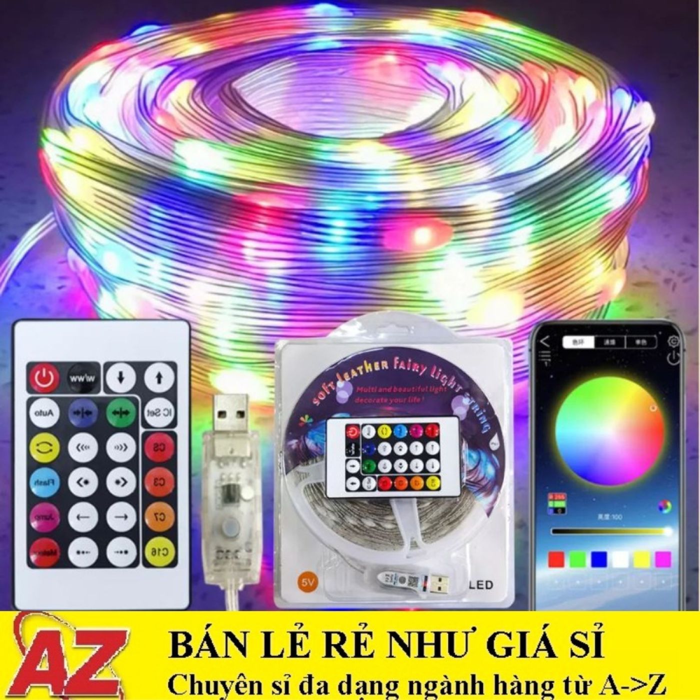 Đèn Led cảm biến theo nhạc 10m RGB 16 triệu màu full bộ điều khiển và cả app điện thoại