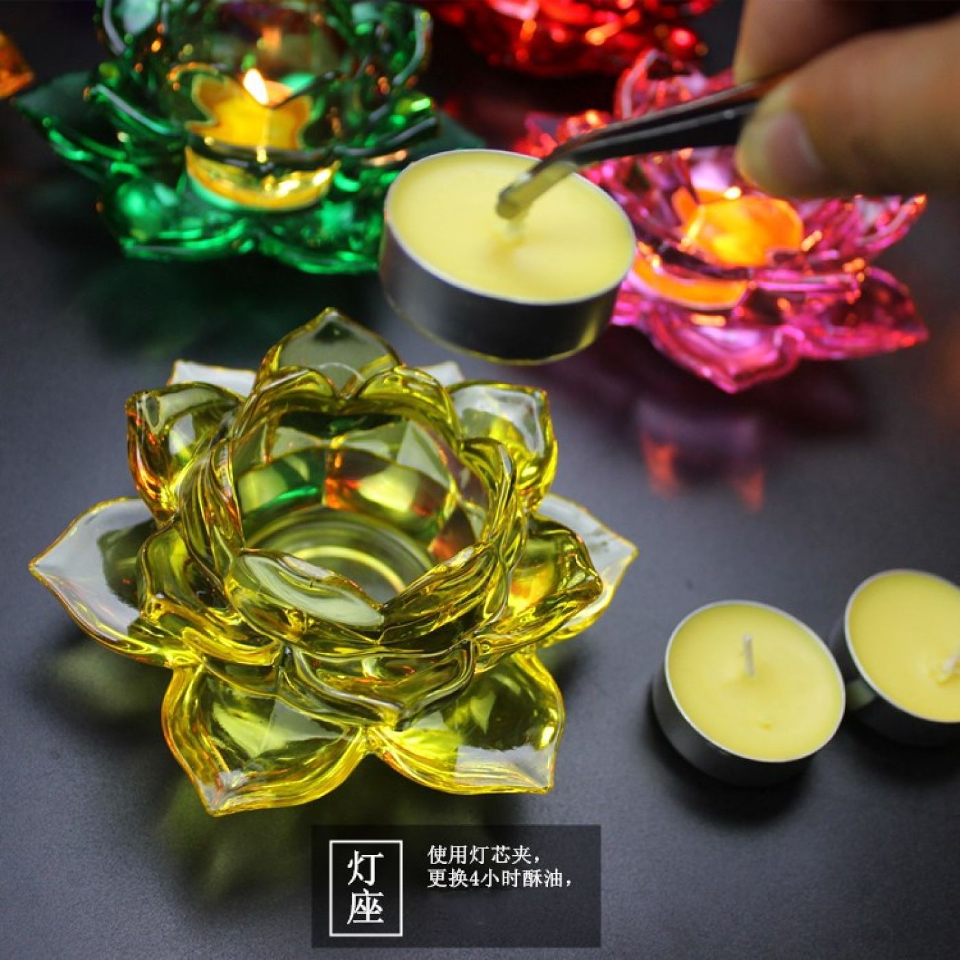 Đế nến hoa sen lưu ly phật giáo 7 cánh, cốc đựng nến tealight