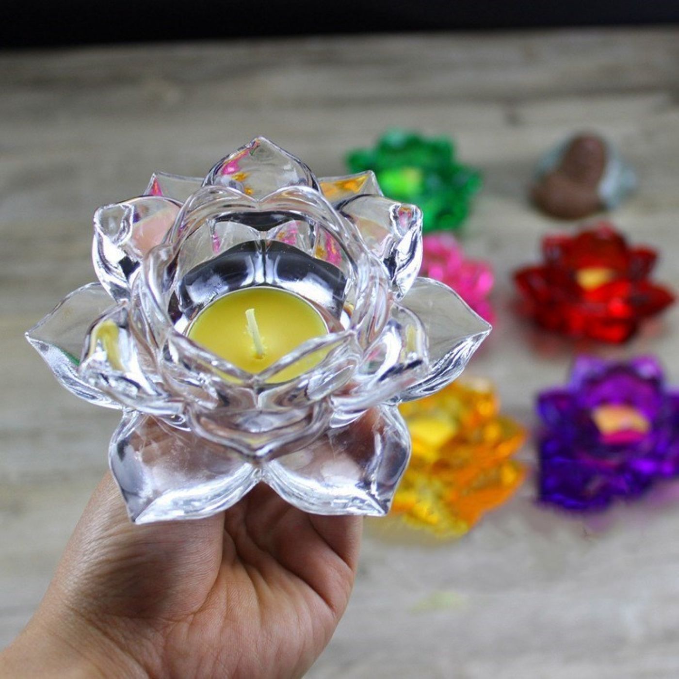 Đế nến hoa sen lưu ly phật giáo 7 cánh, cốc đựng nến tealight