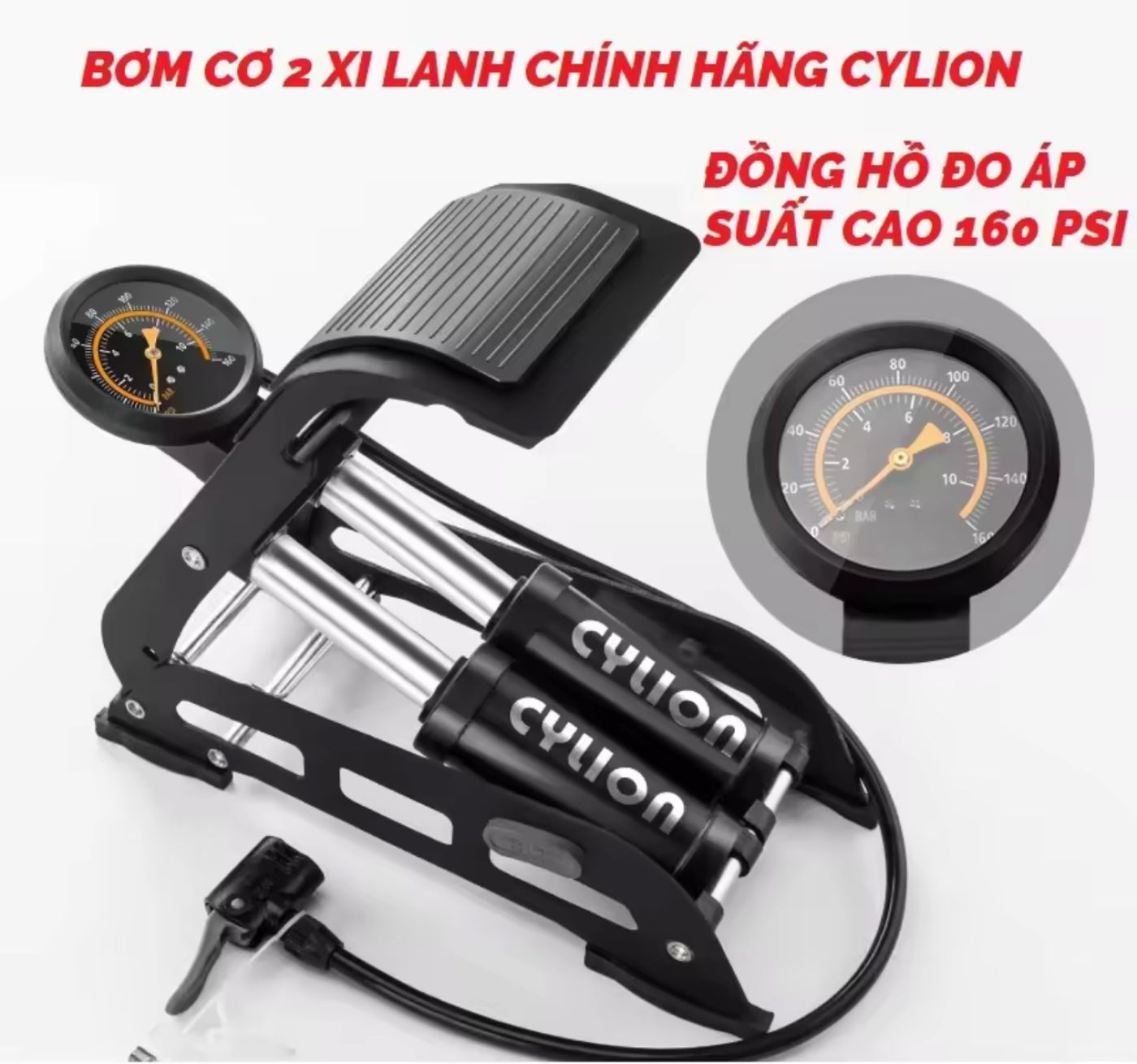 Bơm xe 2 xilanh Chính hãng Cylion