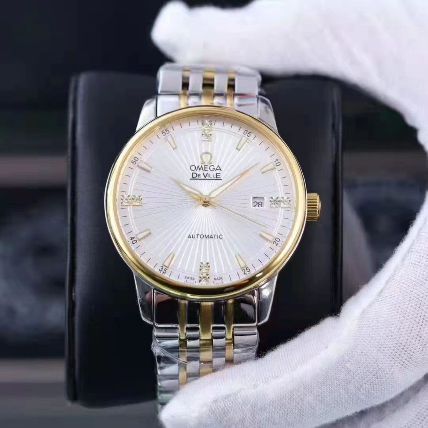 Đồng hồ nam OMEGA máy cơ automatic lộ máy dây đúc nguyên khối