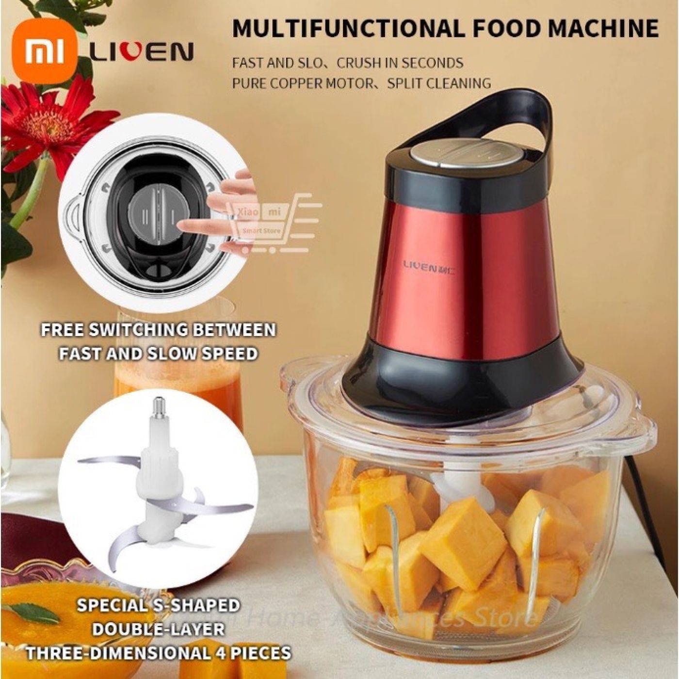 Máy xay thịt đa năng Xiaomi Liven JRJ-W307 , cối thuỷ tinh , siêu khoẻ , siêu bền