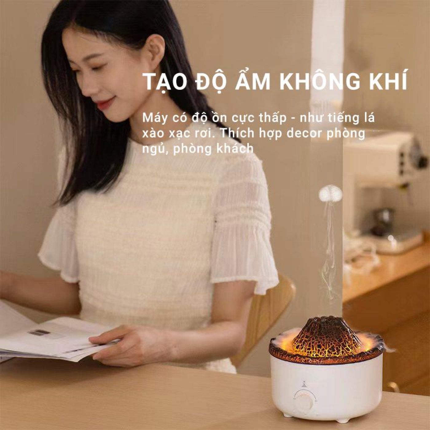 Máy xông tinh dầu kiểu núi lửa V21B - Hiệu ứng phun sương con sứa đẹp mắt