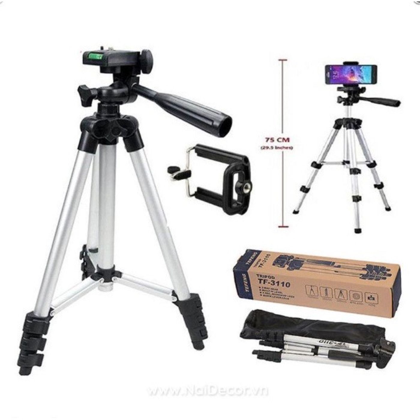 [Shopee 50k] Tripod nhôm 3110, hàng giá rẻ chất lượng dùng được, có kẹp điện thoại