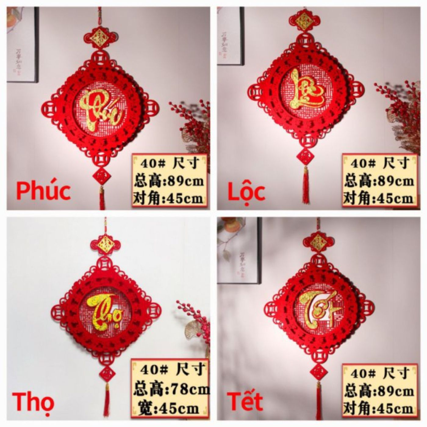 Set 4 khánh vuông trang trí Tết sz 45cm