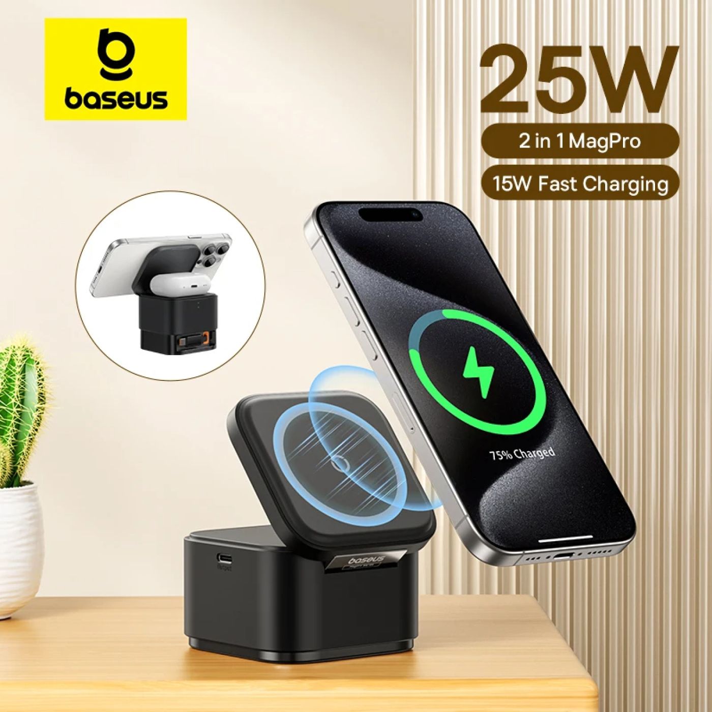 Đế Sạc Không Dây Baseus MagPro 2-in-1 Magnetic Wireless Charger 25W