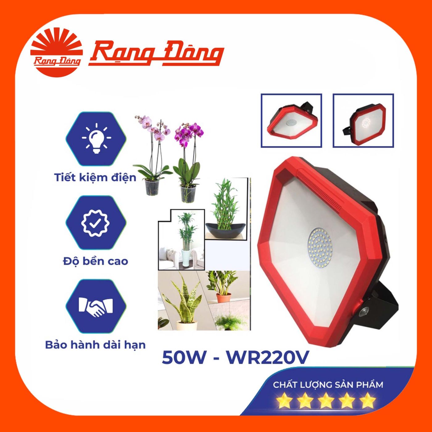 Đèn trồng cây Rạng Đông, Led quang hợp, quang phổ kích thích tăng trưởng cho cây, CX50W WR