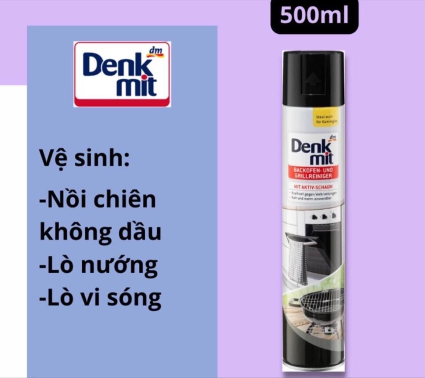 ￼Chai xịt vệ sinh lò nướng, lò vi sóng, nồi chiên không dầu Denkmit 500ml