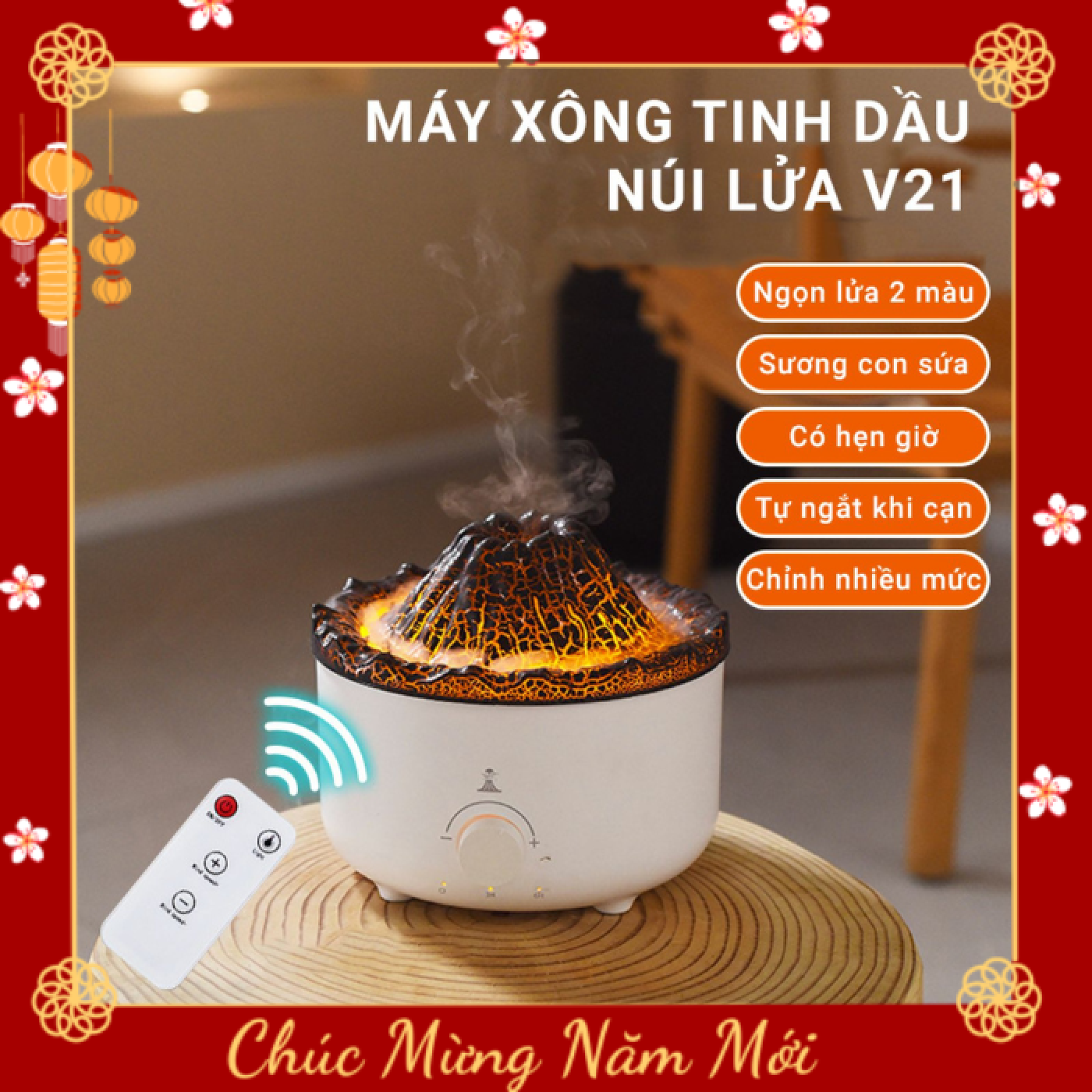 Máy xông tinh dầu kiểu núi lửa V21B - Hiệu ứng phun sương con sứa đẹp mắt