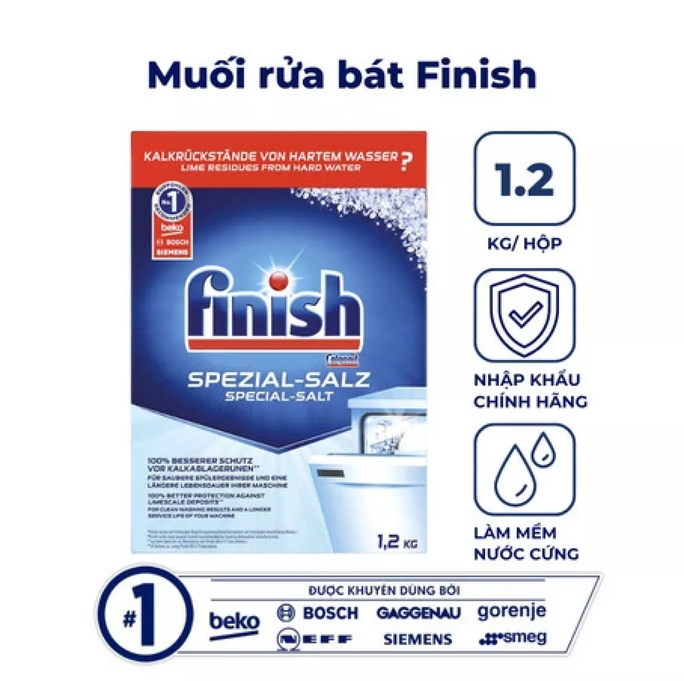 Muối Rửa Bát Finish Hộp 1.2 kg Giúp Làm Mềm Nước Và Bảo Vệ Máy Rửa Bát